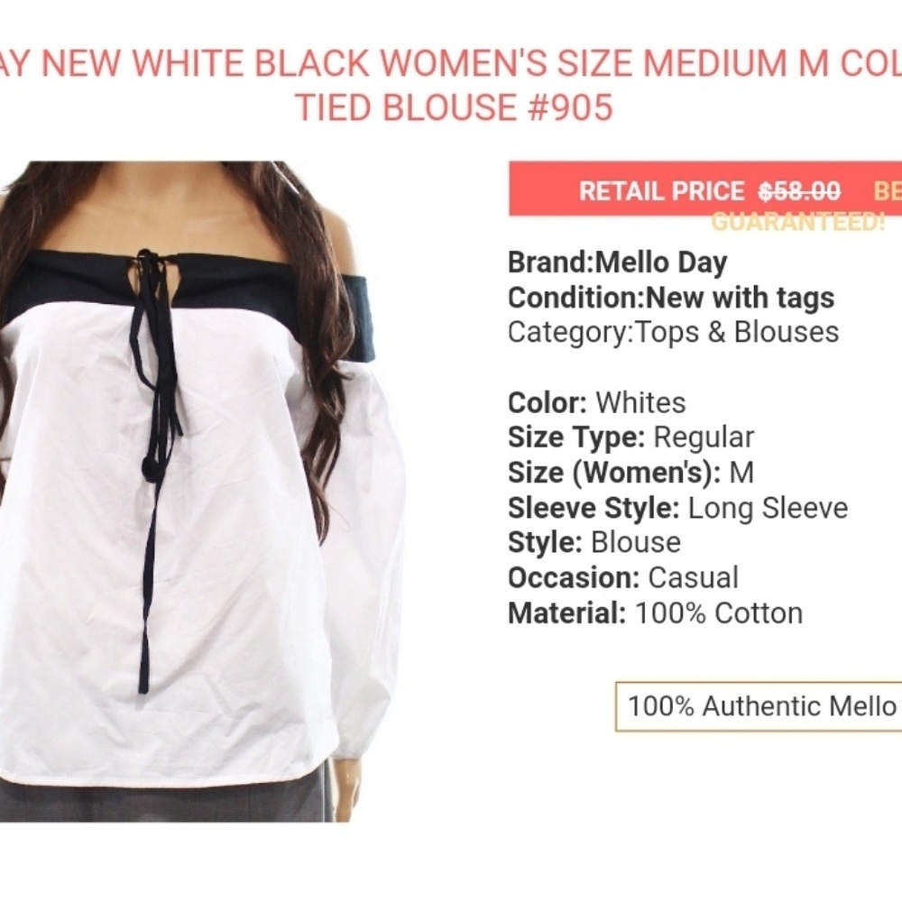 NWT MELLO Day Cotton colorblock off the shoulder top - Picture 3 of 4